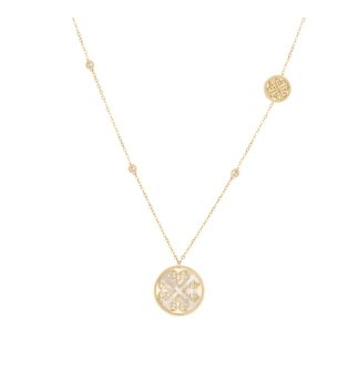 Lace White Mother of Pearl Diamond Necklace in 18K Yellow Gold