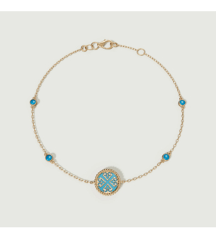 Lace Petite Yellow Gold Diamond Bracelet with Condensed Turquoise