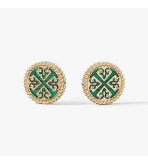 Lace Petite Yellow Gold Diamond Earrings with Malachite