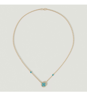 قلادة لايس بتيت من الذهب الأصفر مرصعة بالألماس والفيروز الغامق