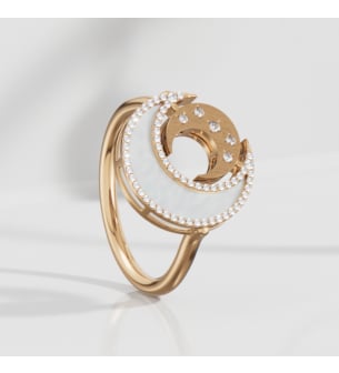 Qamar Layali 18k Yellow Gold Diamond and Mother of Pearl Ring