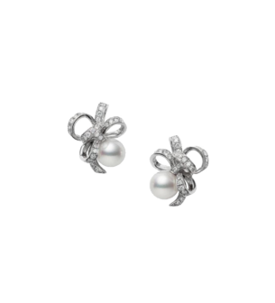 Mikimoto Jeux De Rubans, Akoya Pearl and Damond Set Earring in 18K White Gold