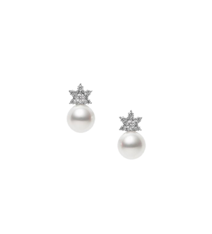 Mikimoto Classic Collection, Pearl and Diamond Earrings in 18K White Gold