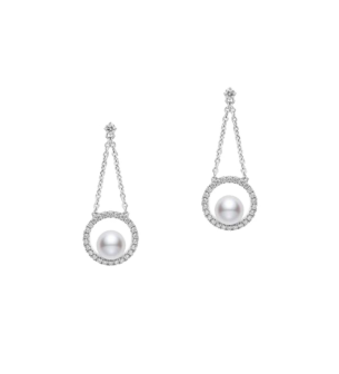 Mikimoto Circles Collection, Akoya Pearl and Diamond Set Earrings in 18K White Gold