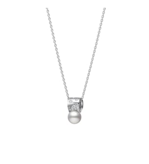 Universe Elements Akoya Cultured Pearl and Diamond Pendant in 18K White Gold