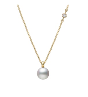 Akoya Cultured Pearl and Diamond Pendant in 18K Yellow Gold