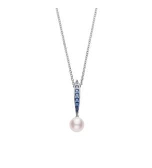 Mikimoto Ocean, Akoya Pearl and Blue Sapphire Pendant in 18K White Gold
