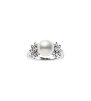 Mikimoto Classic Collection, Pearl and Diamond Ring in 18K White Gold