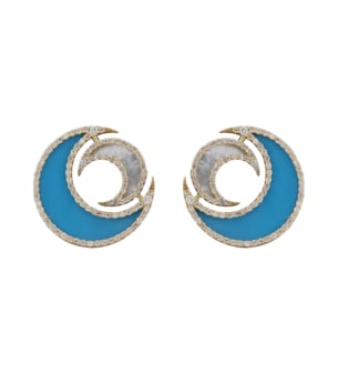 Qamar Layali 18k Yellow Gold Diamond, Turquoise and Mother of Pearl Earrings
