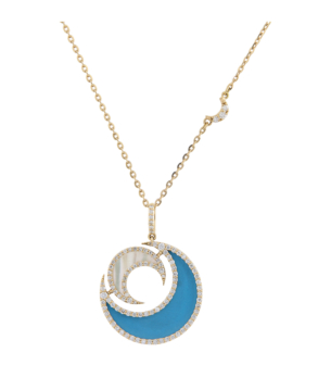 Qamar Layali 18k Yellow Gold Diamond, Turquoise and Mother of Pearl Necklace