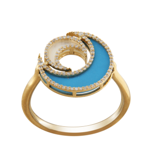 Qamar Layali 18k Yellow Gold Diamond, Turquoise and Mother of Pearl Ring