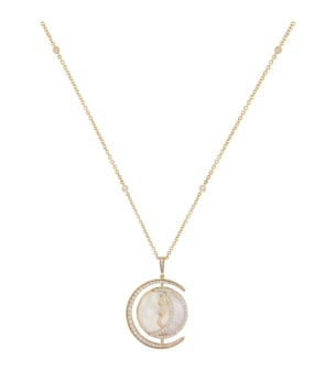 Qamar Layali 18k Yellow Gold Diamond and Mother of Pearl Necklace