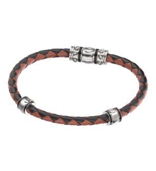 Revolve Bracelet in Silver and Black and Brown Leather 