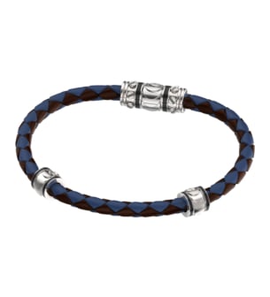 Revolve Bracelet in Silver and Blue and Brown Leather 