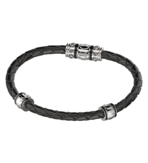 Revolve Bracelet in Silver and Black Leather 