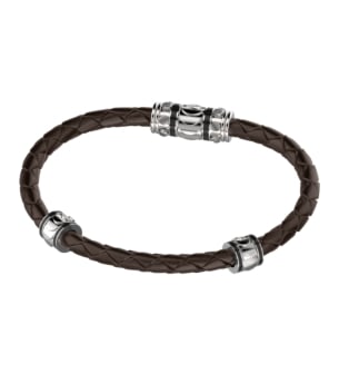 Revolve Bracelet in Silver and Brown Leather 