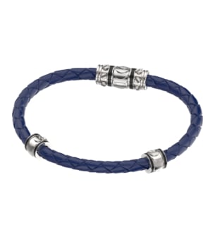 Revolve Bracelet in Silver and Blue Leather 