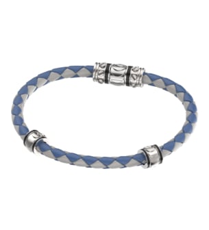 Revolve Bracelet in Silver and Grey and Blue Leather 