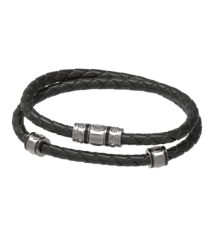 Revolve Bracelet in Silver and Black Leather 