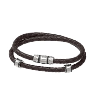 Revolve Bracelet in Silver and Brown Leather 