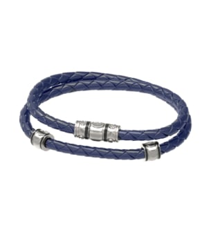 Revolve Bracelet in Silver and Blue Leather 