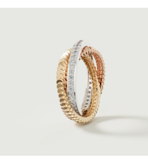 خاتم ريفولف تريو من الألماس والذهب الأصفر والوردي والأبيض عيار 18 قيراط