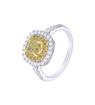 Gaia 1 Carat Lab Grown Fancy Vivid Yellow Cushion Cut Diamond Ring