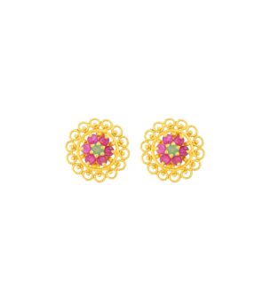 Rangoli 22K Yellow Gold Ruby & Emerald Earrings