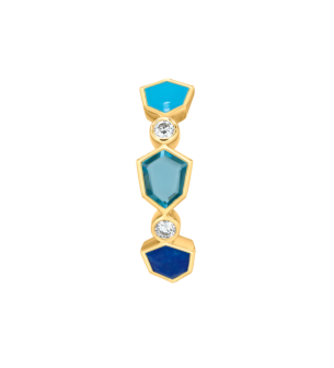 Spring 18k Yellow Gold Curved Earrings with Turquoise, Blue Topaz, Lapis Lazuli and Diamond