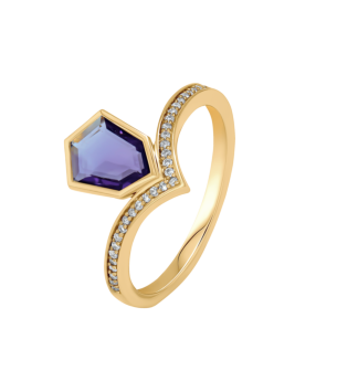 Spring 18k Yellow Gold Ring with Amethyst and Diamond