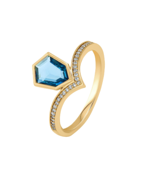 Spring 18k Yellow Gold Ring with London Blue Topaz and Diamond