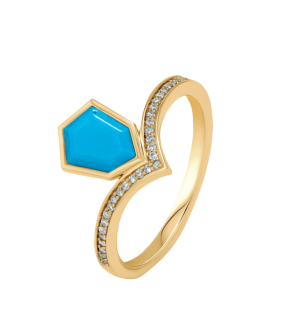 Spring 18k Yellow Gold Ring with Turquoise and Diamond