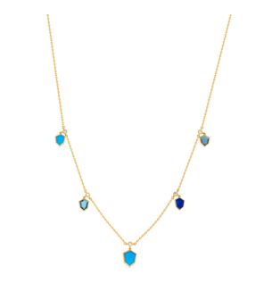 Spring 18k Yellow Gold Necklace with London Blue Topaz, Lapis Lazuli, Turquoise and Diamond 