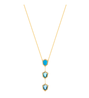 Spring 18k Yellow Gold Necklace with Turquoise, London Blue Topaz, Swiss Blue Topaz and Diamond