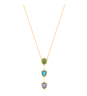 Spring 18k Yellow Gold Necklace with Amethyst, Peridot, Blue Topaz and Diamond