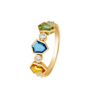 Spring 18k Yellow Gold Ring with Citrine, Peridot, Swiss Blue Topaz and Diamond