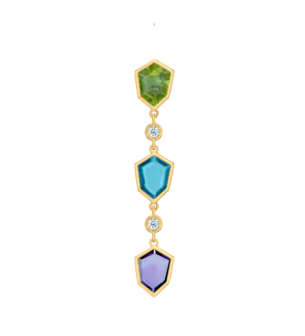 Spring 18k Yellow Gold Earrings with Peridot, Amethyst, Swiss Blue Topaz and Diamond