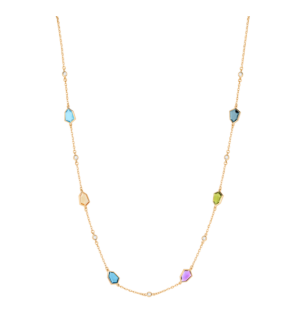 Spring 18k Yellow Gold Necklace with Citrine, Amethyst, Peridot, Swiss Blue Topaz, London Blue Topaz and Diamond