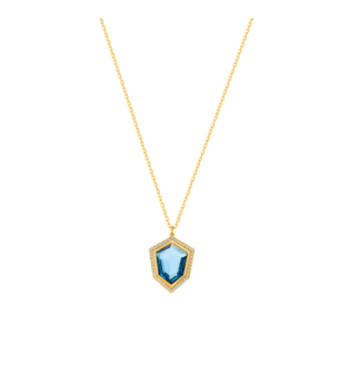 Spring 18k Yellow Gold Necklace with London Blue Topaz and Diamond 