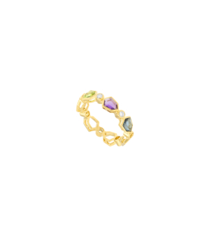 Spring Coloured Rosette 18k Yellow Gold Ring
