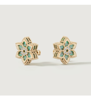 Stella D’oro Fior di Luce 18k Yellow Gold Diamond & Malachite Earrings