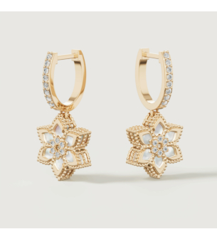 Stella D’oro Fior di Luce 18k Yellow Gold Diamond & Mother of Pearl Earrings