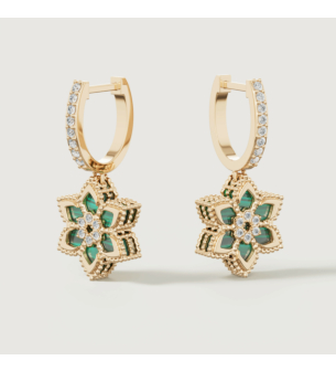 Stella D’oro Fior di Luce 18k Yellow Gold Diamond & Malachite Earrings