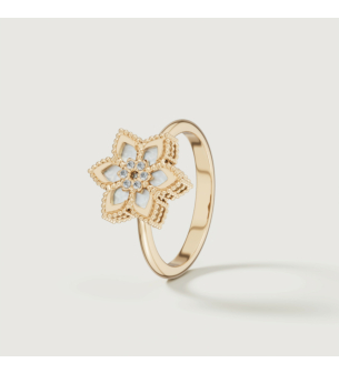 خاتم ستيلا دورو فيور دي لوتشي من الذهب الأصفر عيار 18 قيراط والألماس وعرق اللؤلؤ