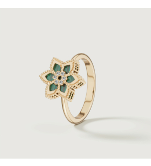 Stella D’oro Fior di Luce 18k Yellow Gold Diamond & Malachite Ring