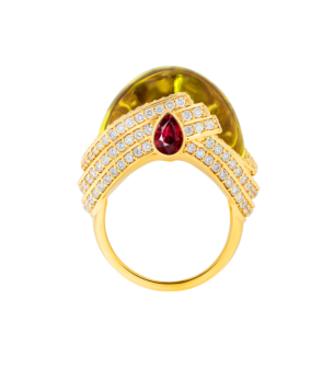 TURBAN LEMON QUARTZ & DIAMOND RING IN 18K ROSE GOLD