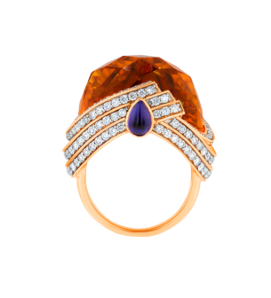 TURBAN ORANGE CITRINE & DIAMOND RING IN 18K ROSE GOLD