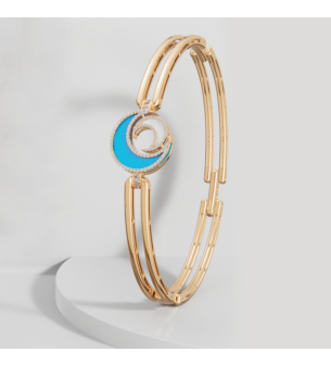 Qamar Layali 18k Yellow Gold Diamond, Turquoise and Mother of Pearl Bracelet