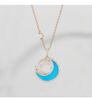 Qamar Layali 18k Yellow Gold Diamond, Turquoise and Mother of Pearl Necklace