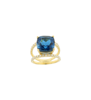 Vera 18k Yellow Gold London Topaz and Diamond Ring